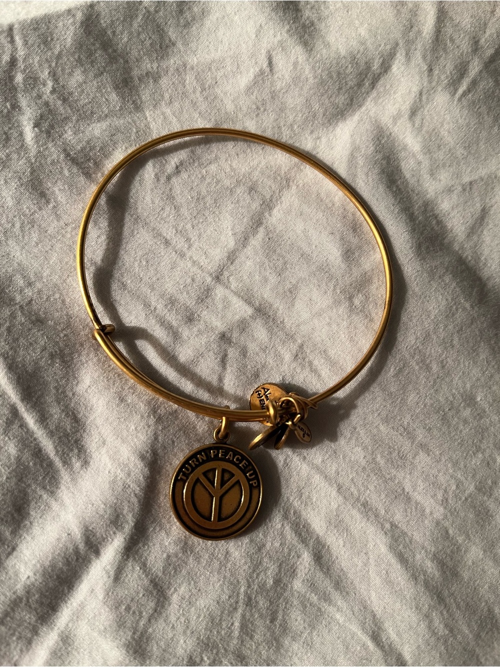 Alex and Ani Gold 'Turn Peace Up' Charm Bangle Bracelet